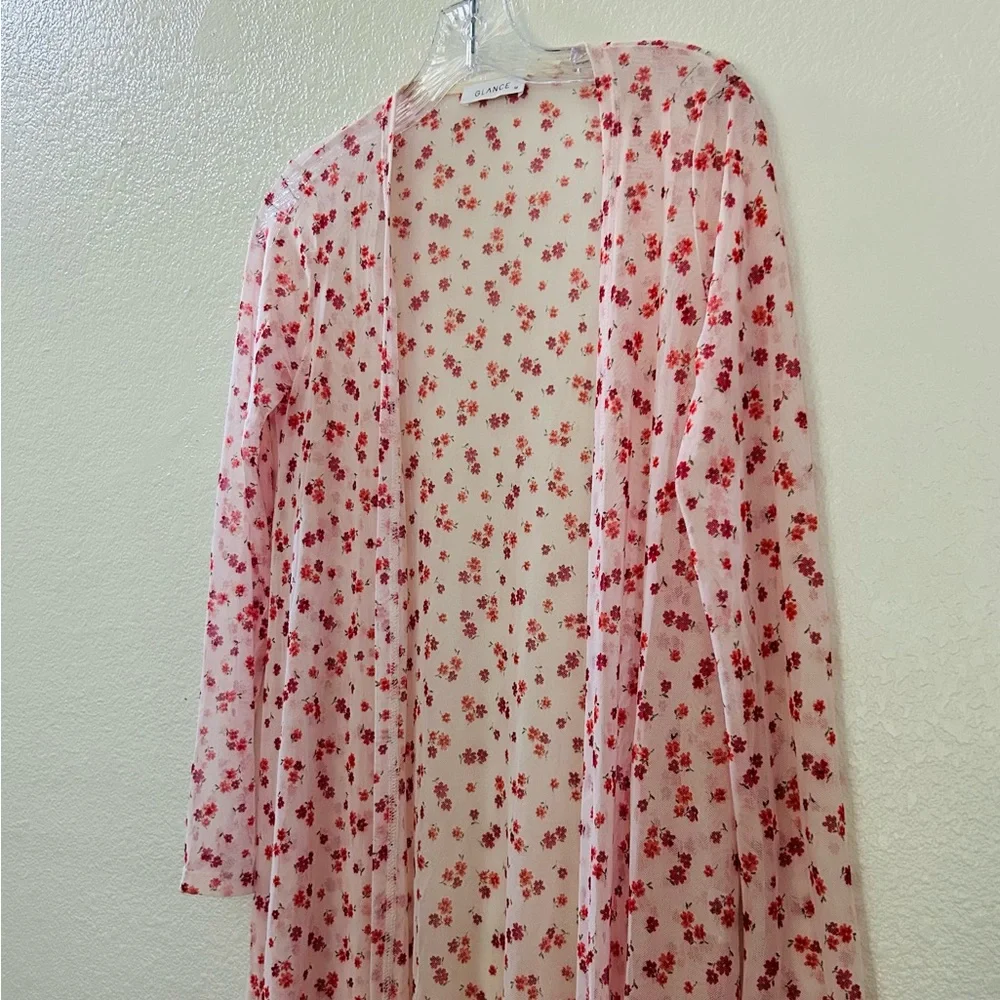 Glance Women's Sheer Floral Duster Cardigan/Kimono Long Sleeves Cover-up Size M